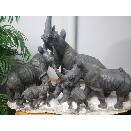 Medium rhino family 30h x 38w x 16d  12500 one piece serpentine stone