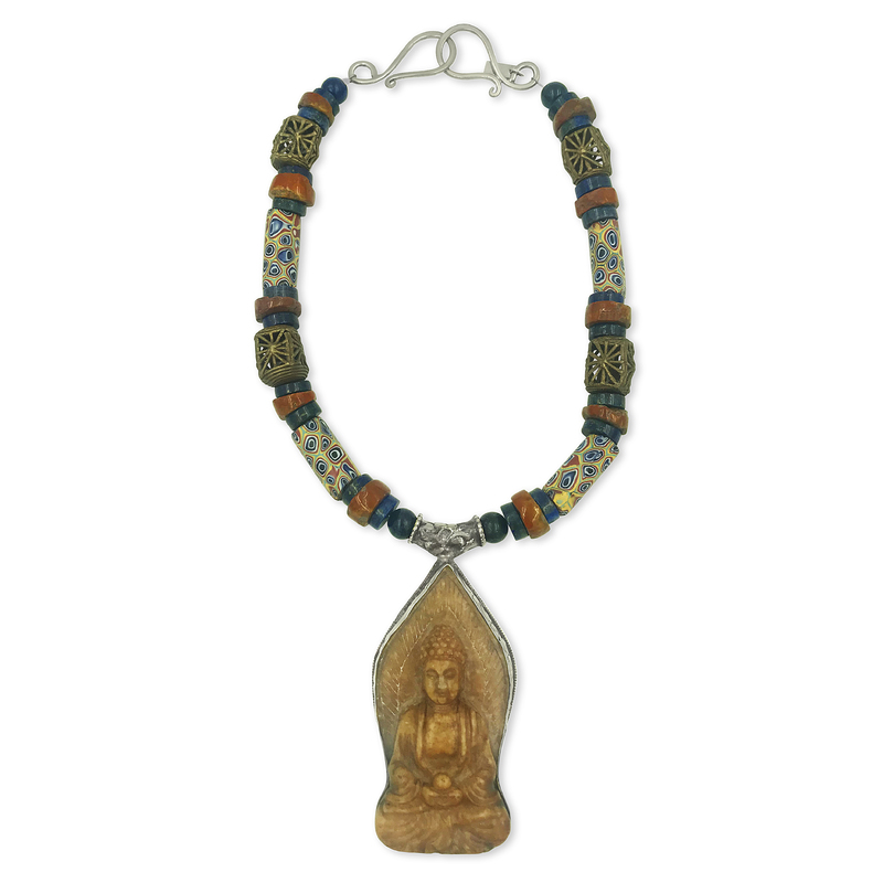 Nepal Buddah with Antique Millefiore from Venice by Barb Mason