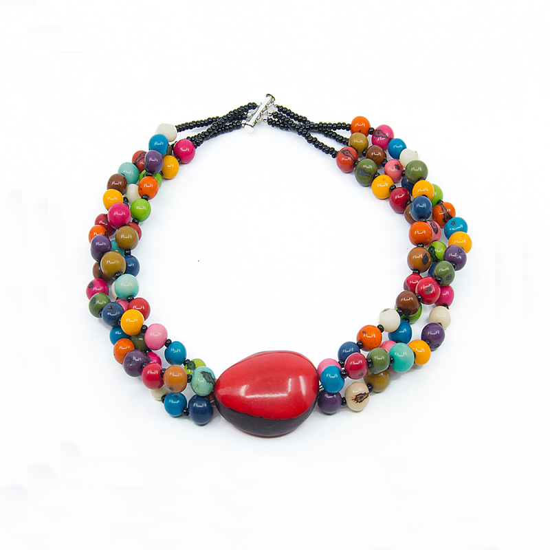 Triple Strand Choker Necklace in Tagua and Açai by Ande Axelrod