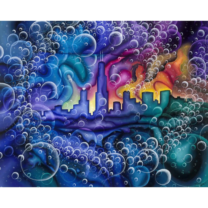 Chicago Bubbles- giclee print on stretched canvas by Peter Thaddeus