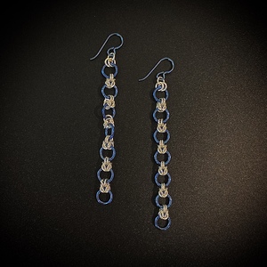 Blue Niobium and sterling silver rings and knots earrings by Bernadette Szajna