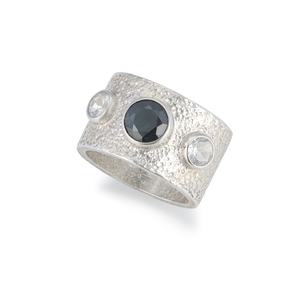 Fine Silver Ring with Blue Sapphire and White Topaz by Diana Widman