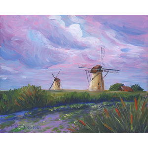 Windmills at Kinderdijk.  11" x 14" giclee, limited edition by Linda Sacketti