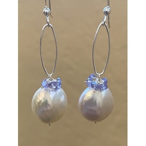 Pearl Tanzanite Drop Earrings  by Candace Marsella
