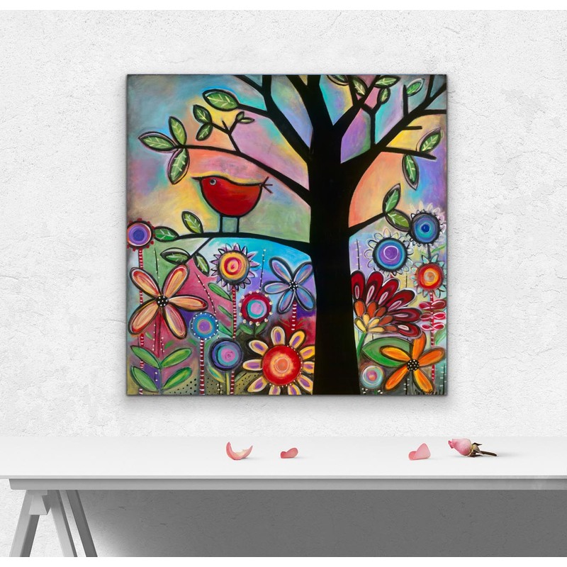 Red Bird canvas giclee print 24x24 by Carla Bank