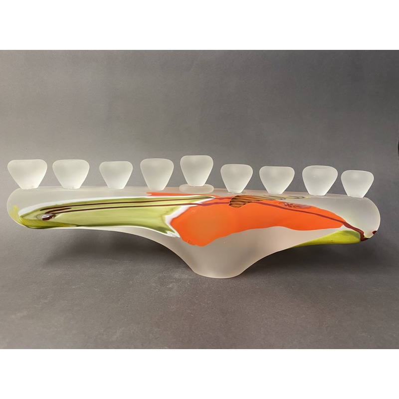 Hand Blown Glass Menorah with Colored Shards by James Wilbat