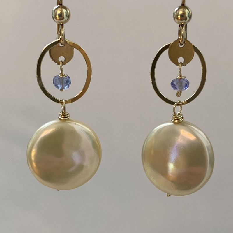 Pearl Tanzanite Earrings by Candace Marsella