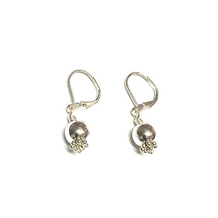 Medium earrnings lever back dangling silver balls