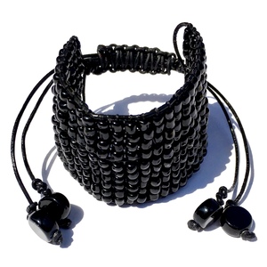Bracelet Leather Trimmed Cuff Adjustable Length Black by Laura Nigro