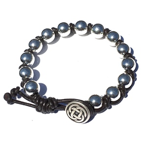 Bracelet Medium Leather Hand-Knotted with Silver Balls and Button Toggle by Laura Nigro