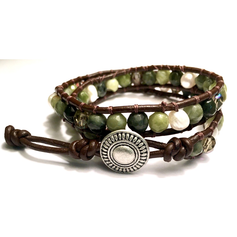 Bracelet Leather Wrap-Around "Greens" by Laura Nigro