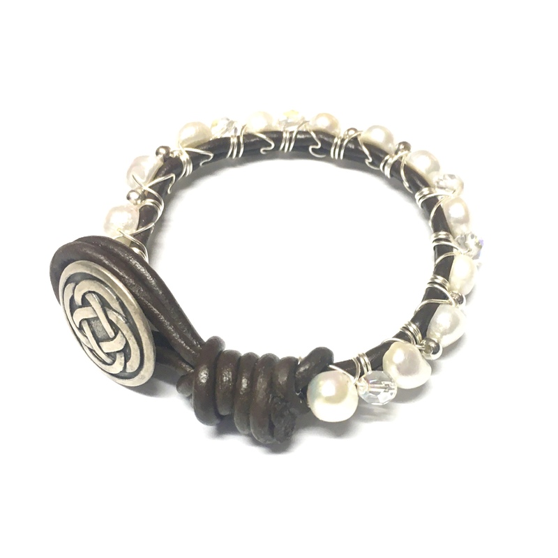 Bracelet Thick Leather Wire-Wrapped (Patented Design) by Laura Nigro
