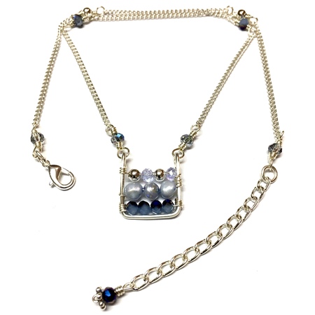 Medium necklace silver with pendant fwp blue crystal blues silver balls with extender