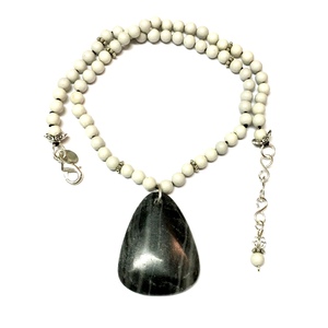 Necklace Hand-Knotted Genuine Stone Beads with Pendant by Laura Nigro