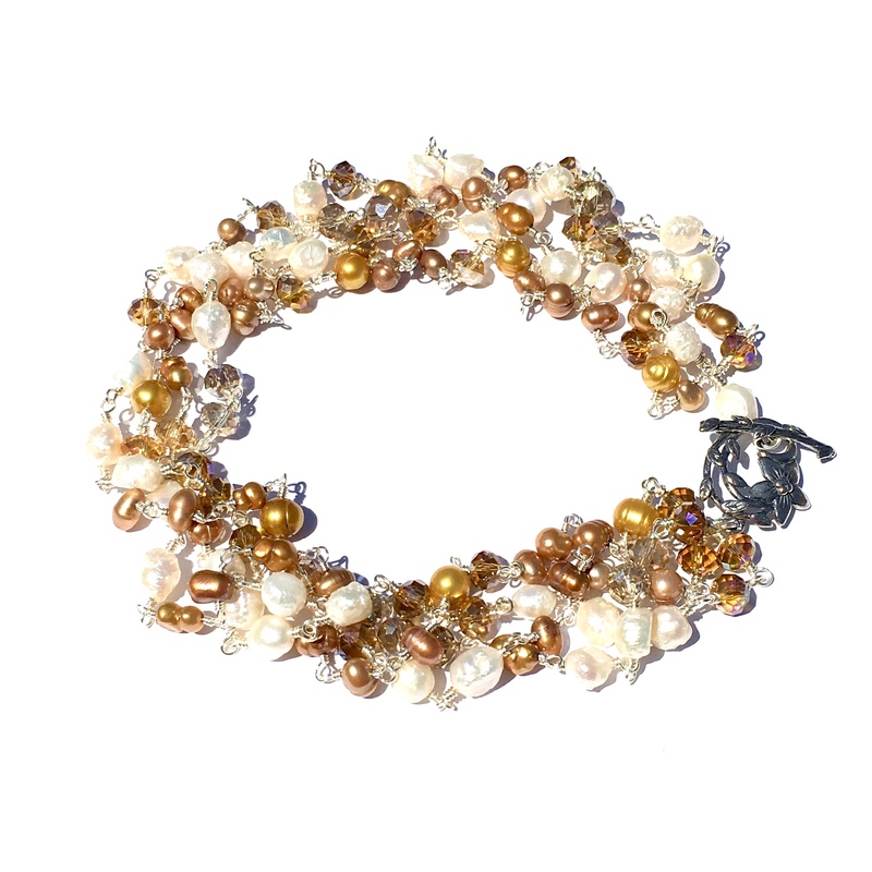 Necklace Multiple Strands of Genuine Fresh Water Pearls and Crystals by Laura Nigro