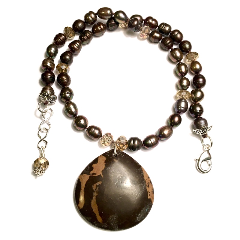 Necklace Hand-Knotted Genuine Fresh Water Pearls with Pendant by Laura Nigro