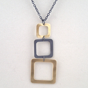 Three Square Necklace in Brass and Oxidized Silver by Lauren Mullaney