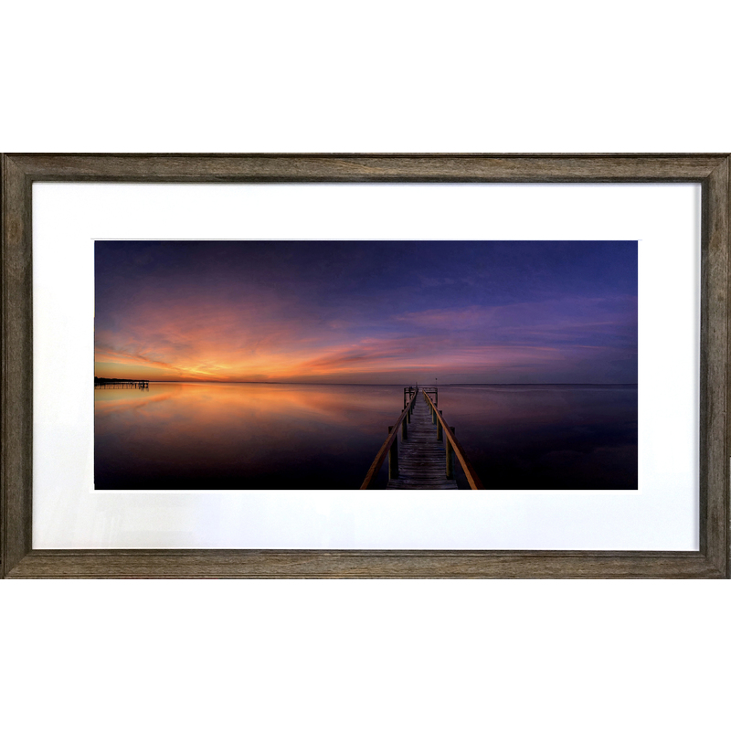 Sunrise Pier 40"x23" Framed by Steve Wewerka