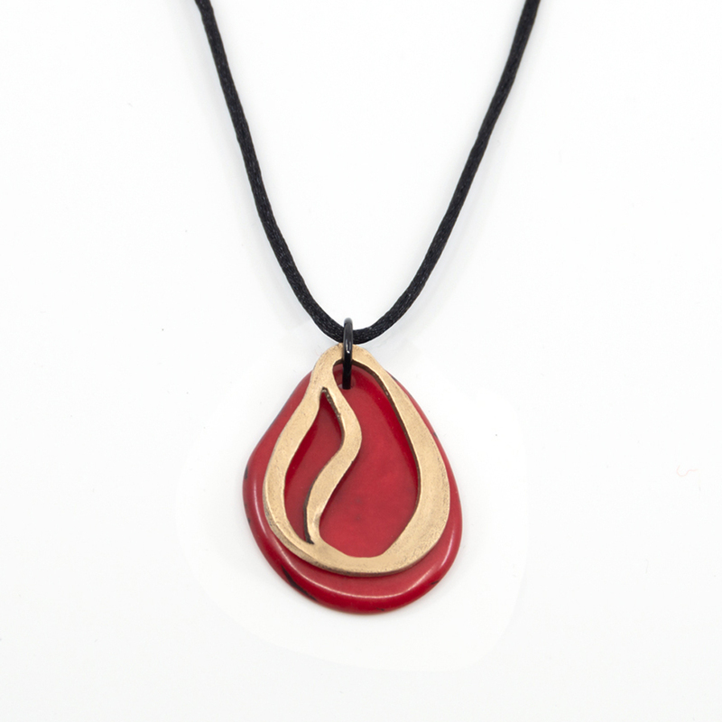 El Sol Tagua and Bronze Pendant • Red by Ande Axelrod
