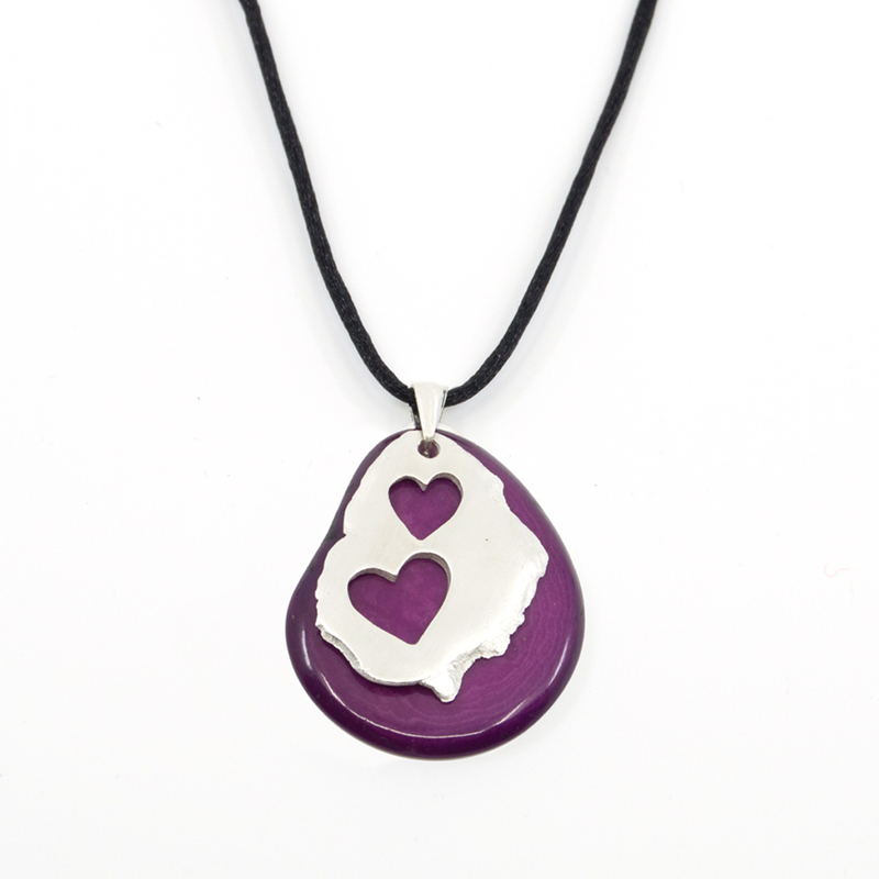 El Sol Silver Double Heart Pendant • Purple by Ande Axelrod