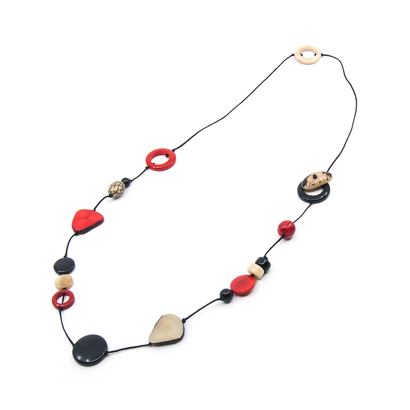 Cheveré Red, Black and White Tagua Necklace by Ande Axelrod