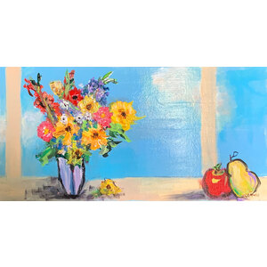 Flowers and Fruit on Table by Bob Leopold