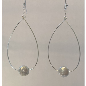Sterling Oval Coin Pearl Earrings by Candace Marsella