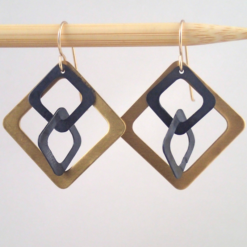 Brass and Oxidized Windowpane earrings by Lauren Mullaney