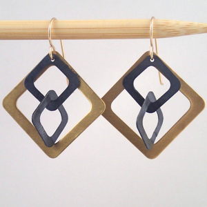 Brass and Oxidized Windowpane earrings by Lauren Mullaney
