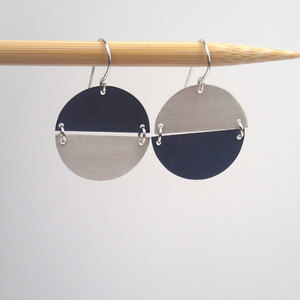 Silver and Oxidized  Hemisphere earrings by Lauren Mullaney