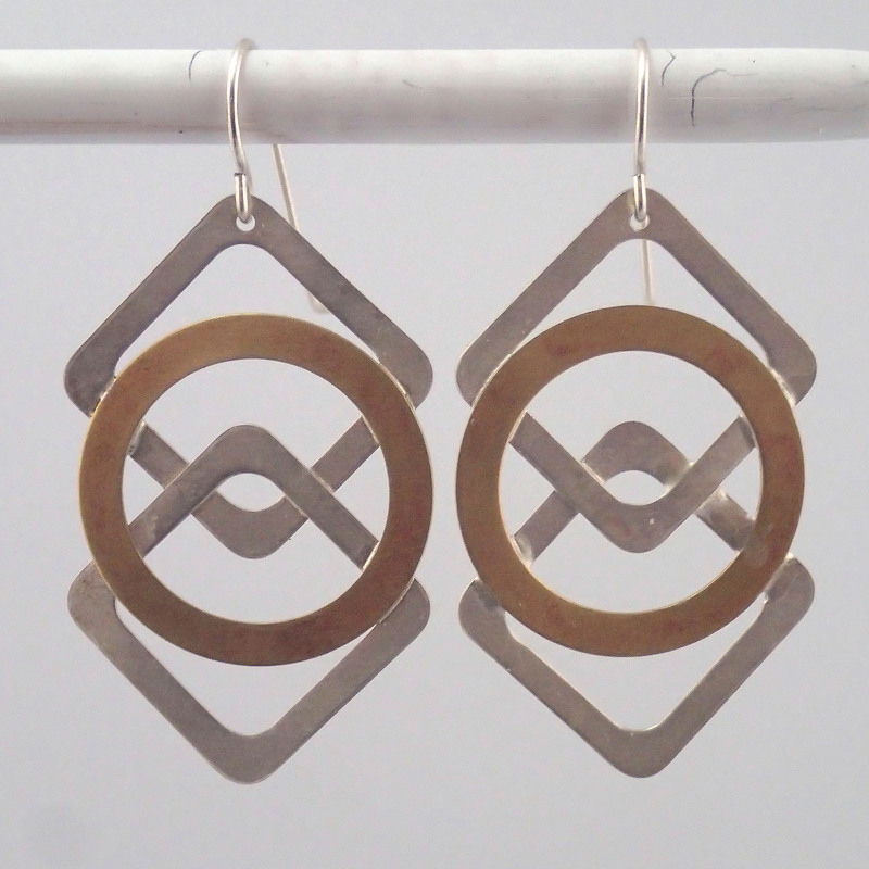 Silver and Brass Argyle earrings by Lauren Mullaney