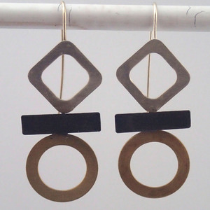 Hieroglyph Earrings in Mixed Metals by Lauren Mullaney