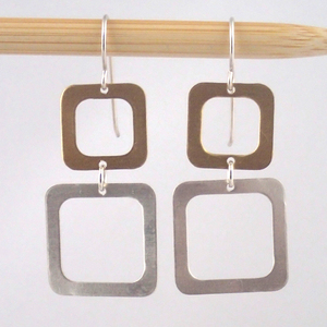 Two Square Earrings in Silver and Brass by Lauren Mullaney