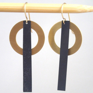 Brass and oxidized Ring & Bar earrings by Lauren Mullaney