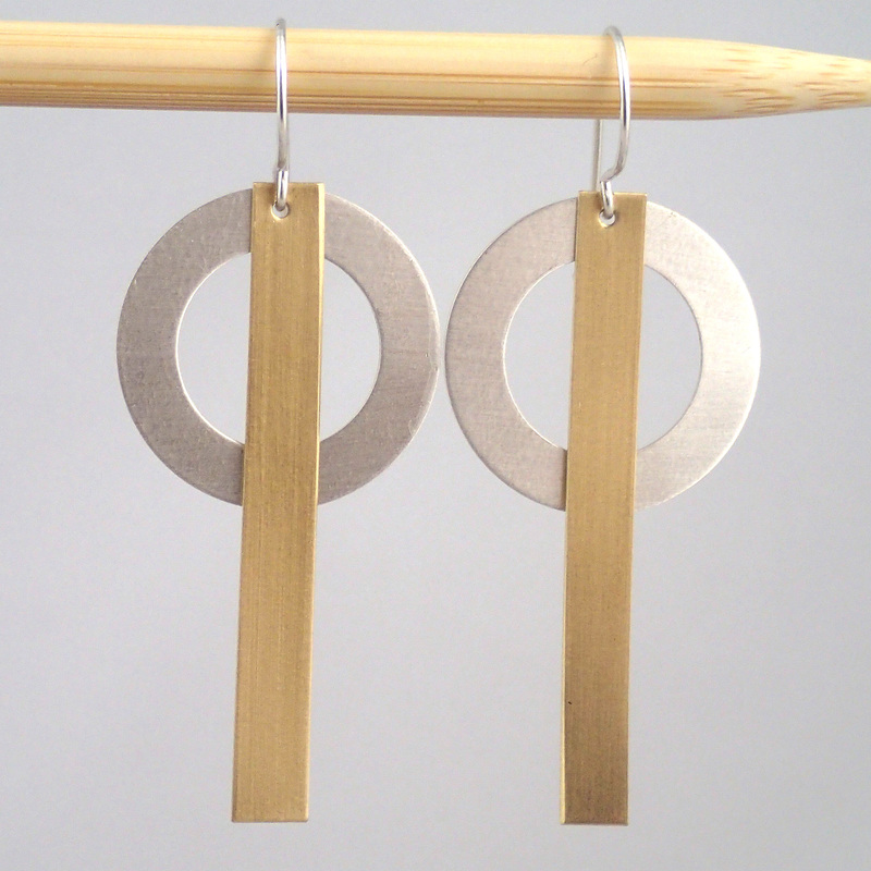 Silver and Brass Ring & Bar earrings by Lauren Mullaney