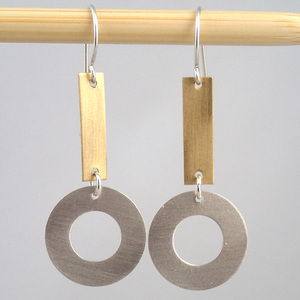 Small Silver and Brass Ring & Bar earrings by Lauren Mullaney