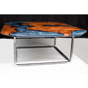 Redwood and Blue Epoxy Coffee Table with Powder Coated Steel Base by Adrian Vogel
