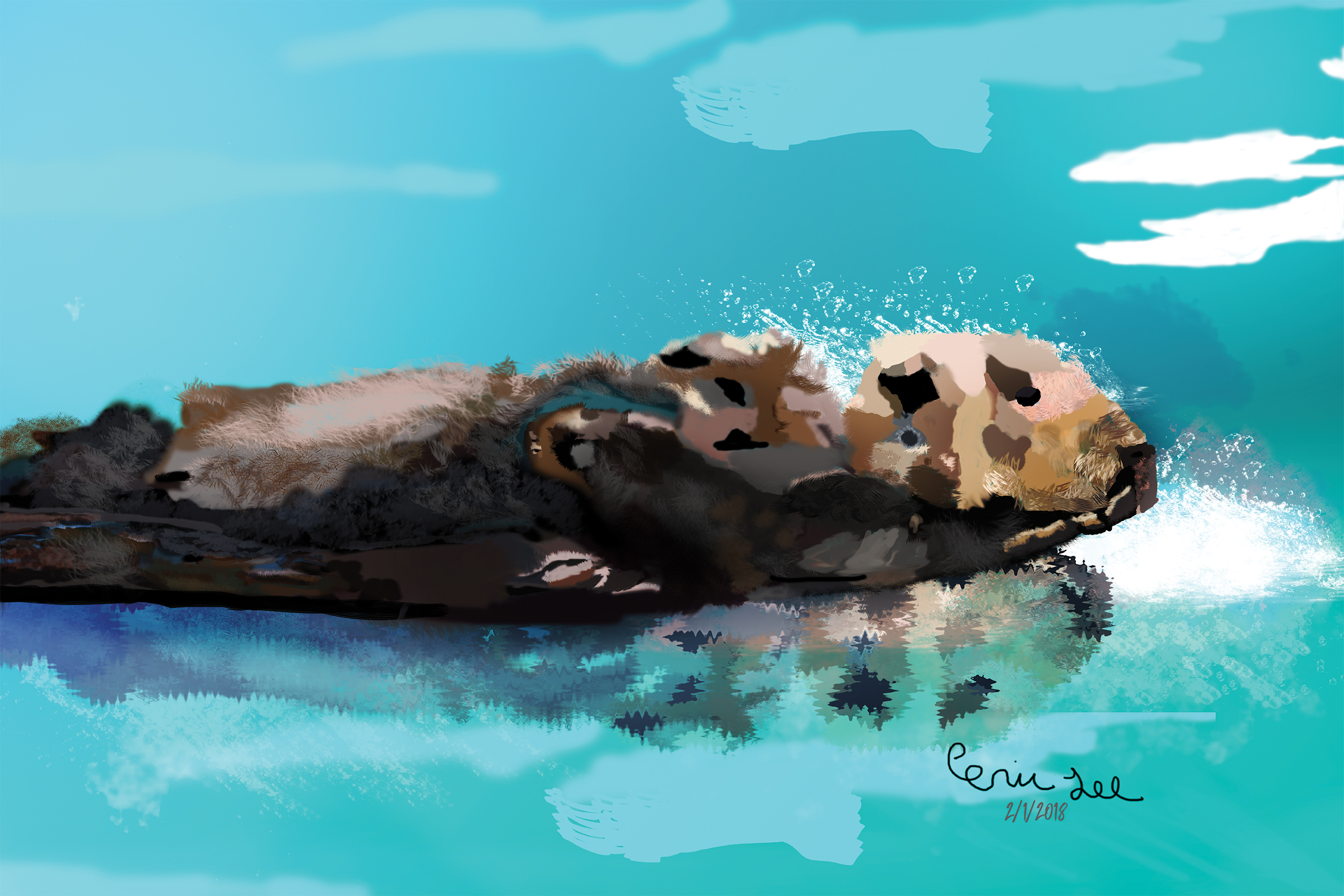 ArtZipper! Digital Art, Sea Otter 24x36 Canvas by Eric Lee