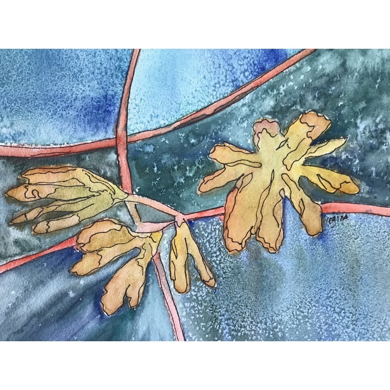 Leaves in Frozen Pond by Regina Roland