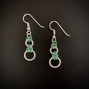 Green and Silver Knots and Rings Earrings by Bernadette Szajna