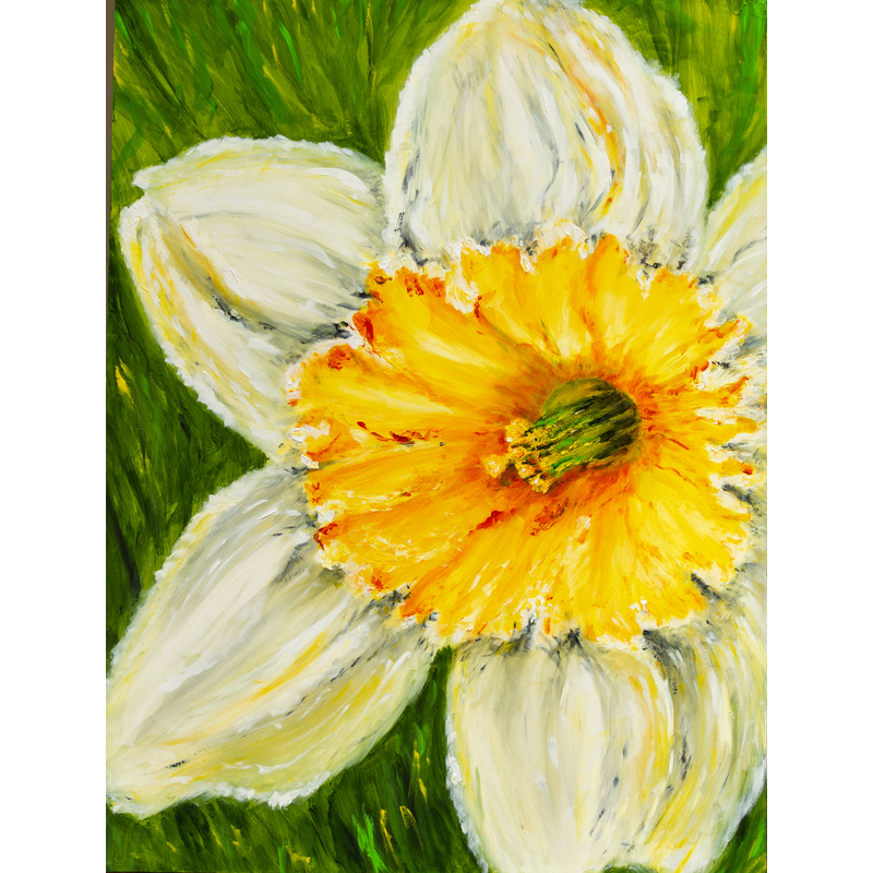 White Daffodil, 18"x 24", original oil painting by Nela Navarrine