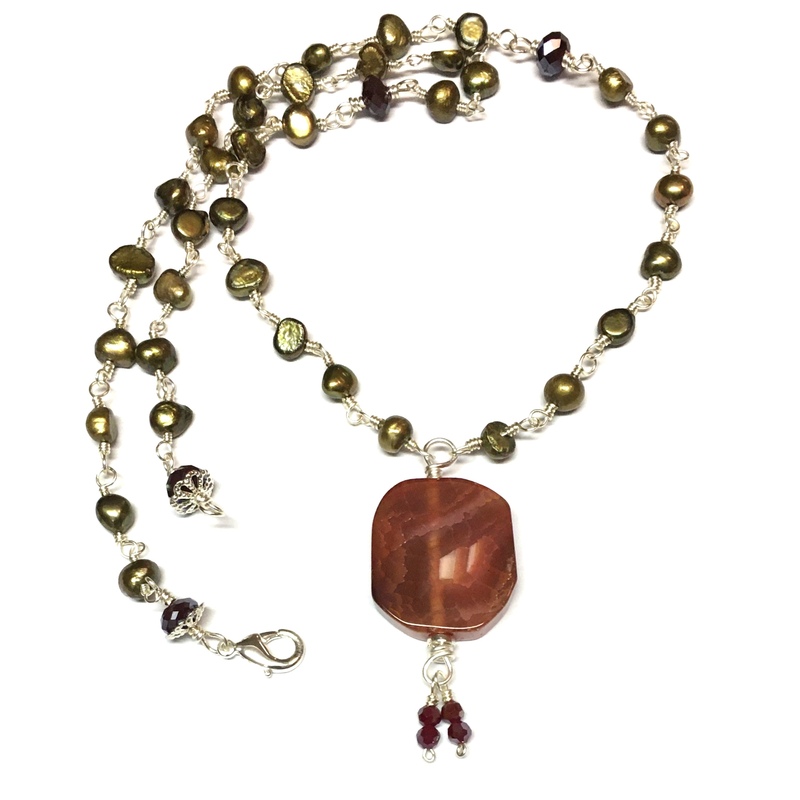 Necklace Silver Links with Genuine Fresh Water Pearls and Pendant by Laura Nigro