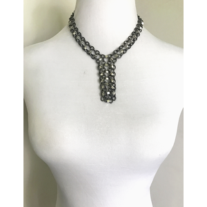 Silver and Gunmetal Y-Shaped Beaded Chainmail Necklace, Adjustable Length by Nicole Parisi May
