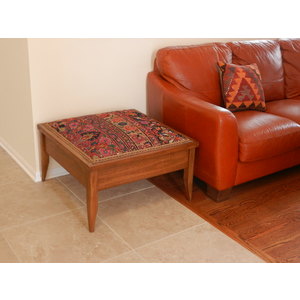 Antique Rug Ottoman with Solid Hardwood Base and Storage by Fred Khodadad