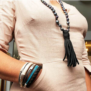 Black Pearl / Leather Tassel Necklace by Angela Flaviani
