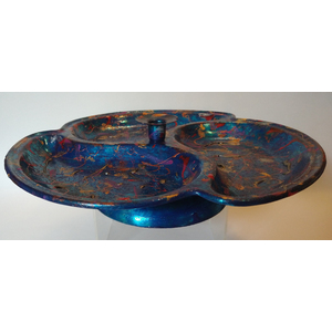 Shimmering  Pedestal Swirled Three Section Sapphire  Blue With Round Middle Handle Service Platter with Candleholder by Deborah Potash Brodie
