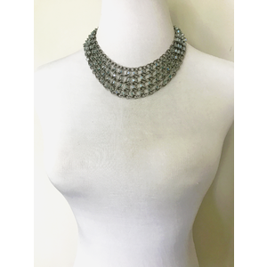 Stainless Steel Beaded Chains Statement Necklace with Opal Sea Foam Lined Clear Glass Beads, Chainmail Necklace, Beaded Chains by Nicole Parisi May