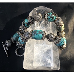 Authentic Turquoise with Sterling Silver caps and Silver Beads by Ann Marie Hoff