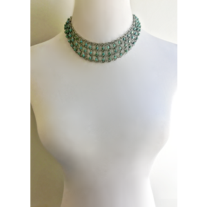 Four Row Layered Stainless Steel Chainmail Necklace with Turquoise Glass Beads, Beaded Chains Necklace, Turquoise Jewelry, Chainmaille by Nicole Parisi May