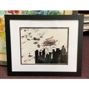Abstract Black and Red Cityscape - 16"X20" - Framed - Free Shipping by Bob Leopold